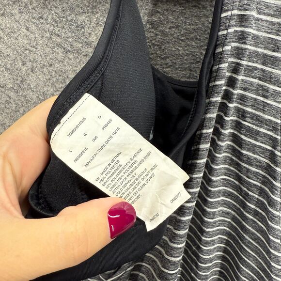 Nike Activewear Tank Women L Large Gray Striped Sleeveless Racerback Lined - Picture 5 of 6